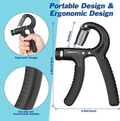 Grip Strength Trainer, Hand Grip Exerciser Strengthener with Adjustable Resistance 11-132 Lbs (5-60Kg), Forearm Strengthener, Hand Exerciser for Muscle Building and Injury Recover 1 PACK