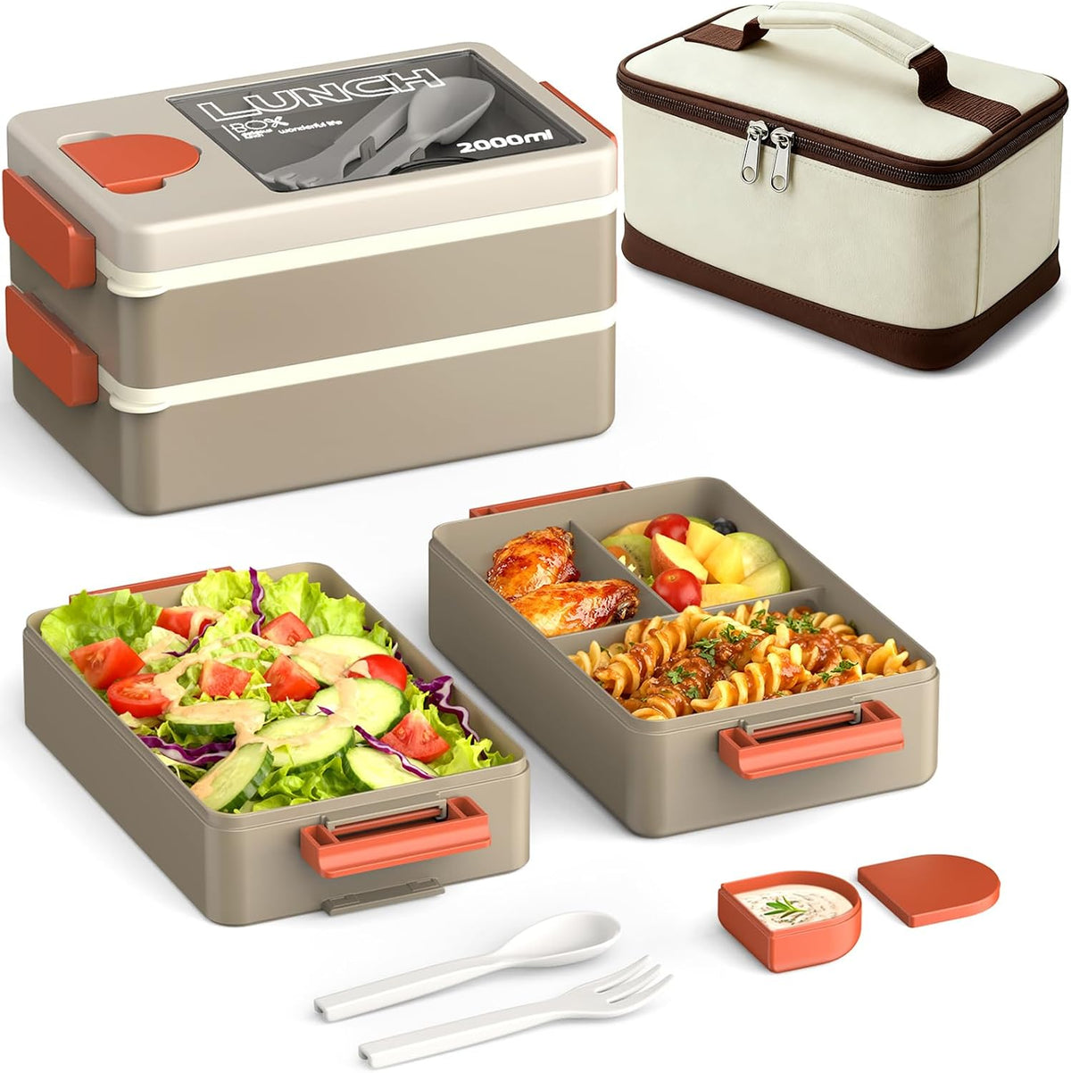 Bento Box for Adults, 67Oz 2-Layer Stackable Lunch Box with Bag
