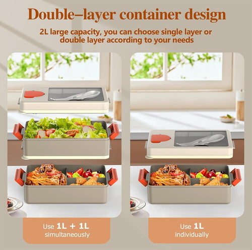 Bento Box for Adults, 67Oz 2-Layer Stackable Lunch Box with Bag